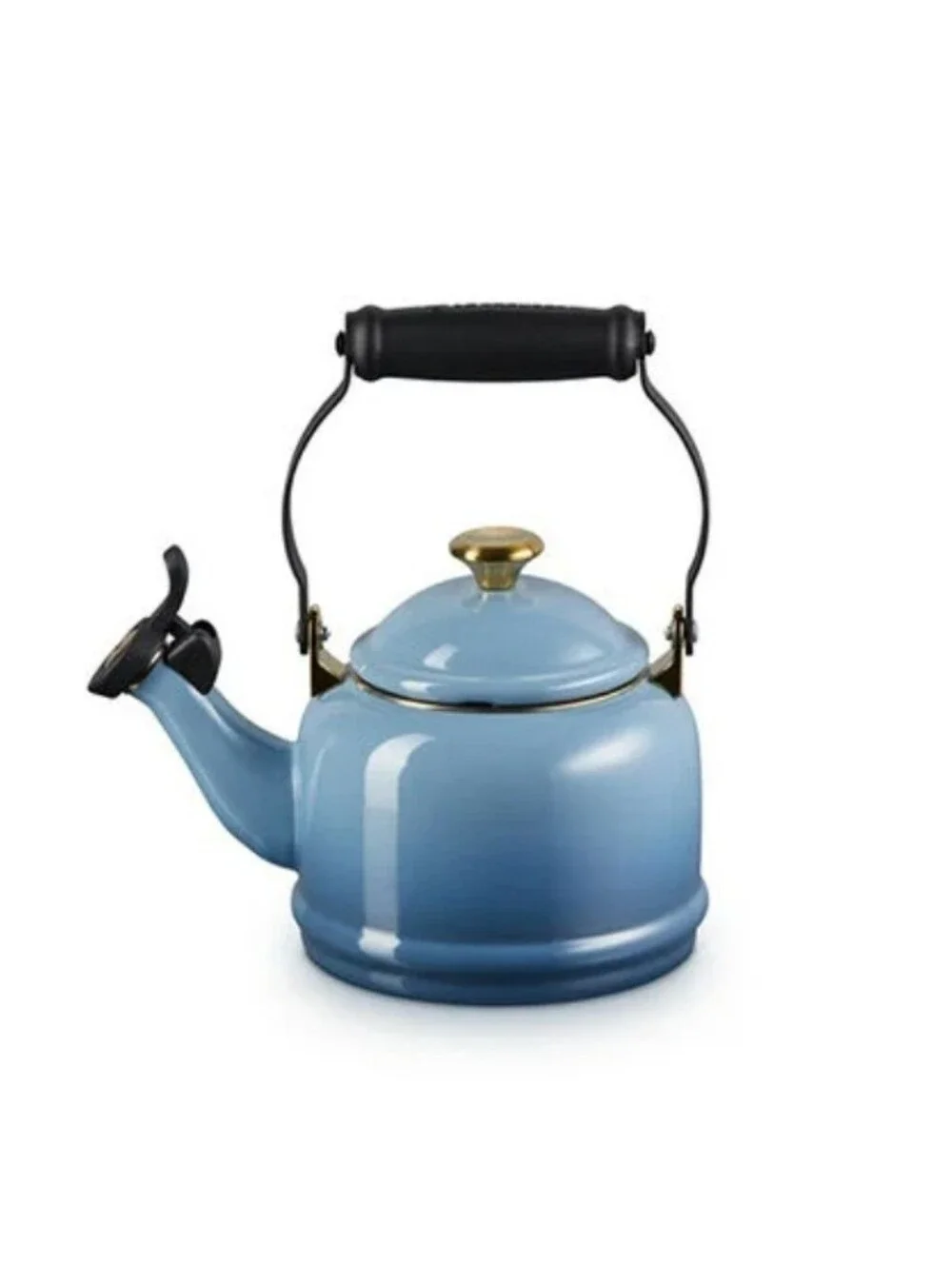 Le Creuset FIRE! NIB! 1.25QT(1.1L) Demi Kettle w/Gold Knob in Chambray. R2S!